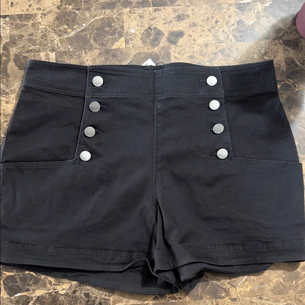 Express Black High Waist Women's Shorts with Button Detail